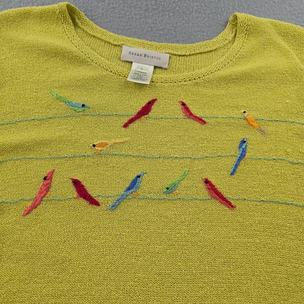 Vintage Susan Bristol Sweater Womens Large Lime Green Whimsical Embellished Knit - Picture 8 of 11